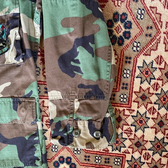Authentic US military 2000'S Chemical Protective, NFR 415 Class 1 Woodland Camo Military Jacket, Made in USA, Men's Size L Nylon Khaki type Vintage Second Hand main image 1