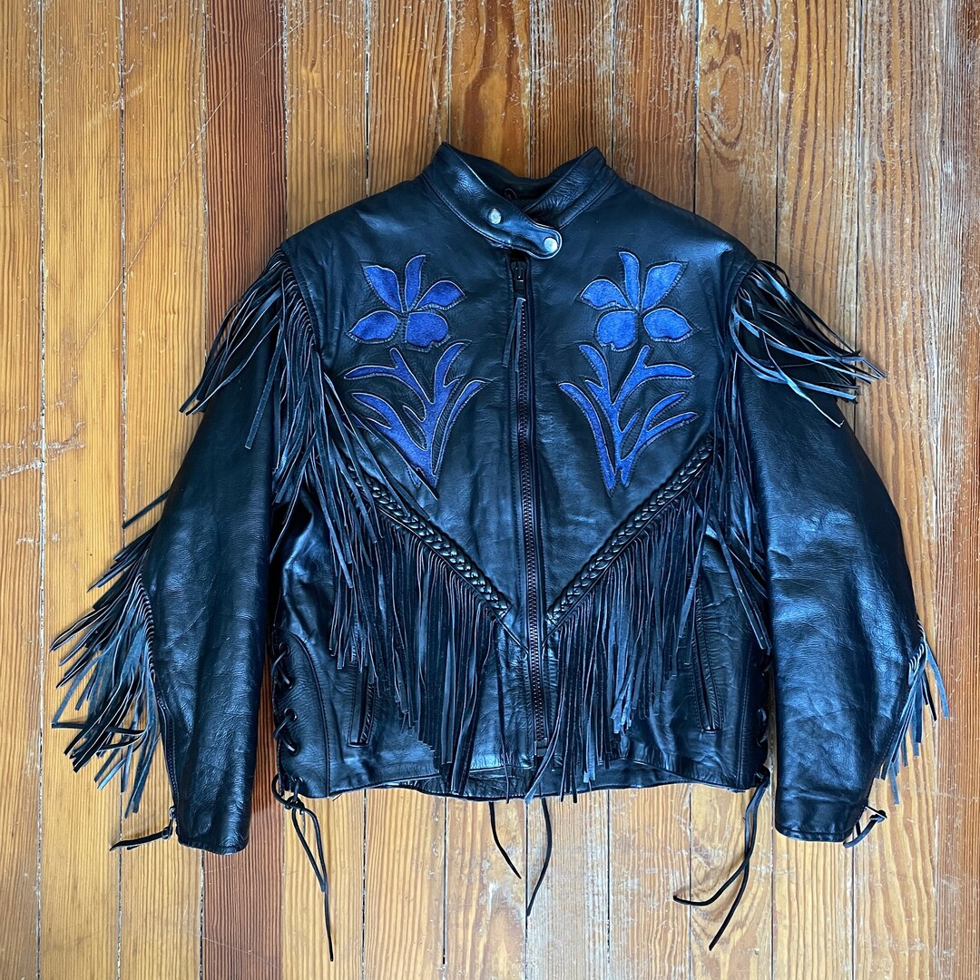 Vintage 80s Leather Jacket Hudson Leather Fringe Coat Biker Etsy