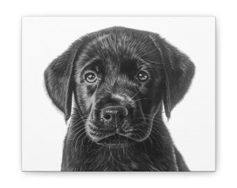 Schwarzer Labrador-Welpe Portrait Leinwand