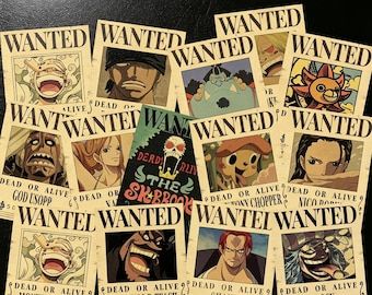 One Piece Wanted Poster Set | Luffy Zoro Nami Bounty Posters | Anime Wall Collage Kit | Vintage Kraft Paper Mural Art Decor