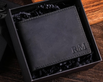 Custom Genuine Leather Wallets, initial wallet, Engraved Wallet with RFID, Embossed wallet, Mens Personalized Wallet