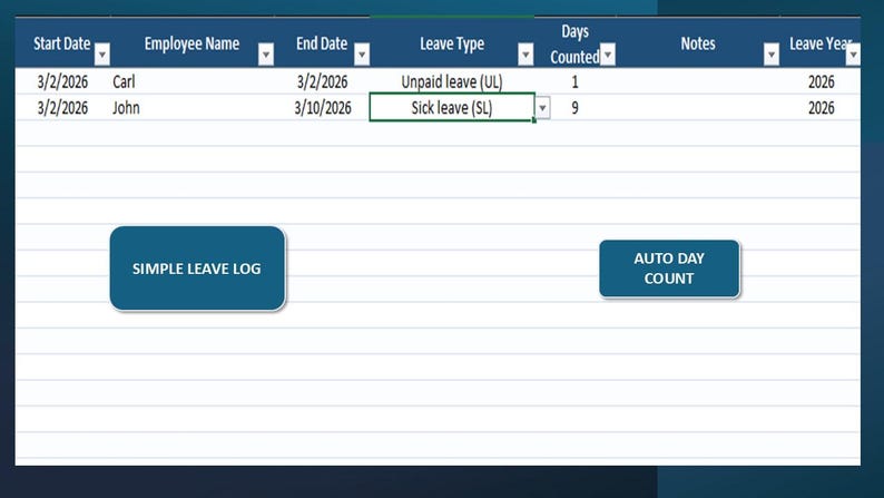 Employee Leave Tracker Excel Template | Vacation, Sick & Unpaid Leave ...