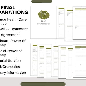 Puede incluir: Una lista de verificaci&oacute;n imprimible para los preparativos finales, que incluye la Directiva de Atenci&oacute;n M&eacute;dica Avanzada, el Testamento, el Acuerdo de Fideicomiso, el Poder Notarial de Atenci&oacute;n M&eacute;dica, el Poder Notarial Financiero, el Servicio Conmemorativo, el Entierro/Cremaci&oacute;n y la Informaci&oacute;n del Obituario.