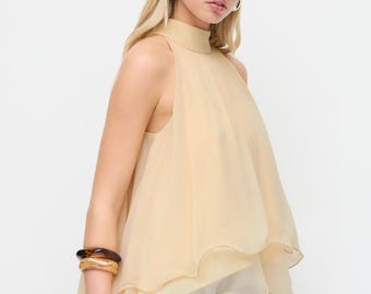 Französisches Neckholder Top | Rüschen Saum Sommer Bluse Zurück Krawatte