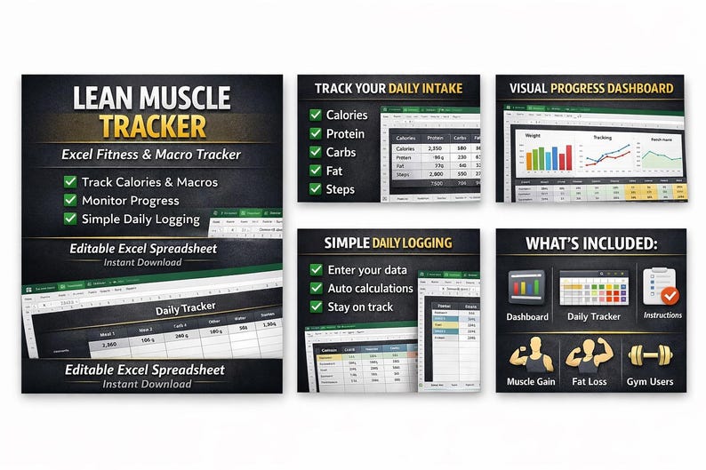 Lean Muscle Tracker Excel | Macro Tracker | Gym Nutrition Spreadsheet ...