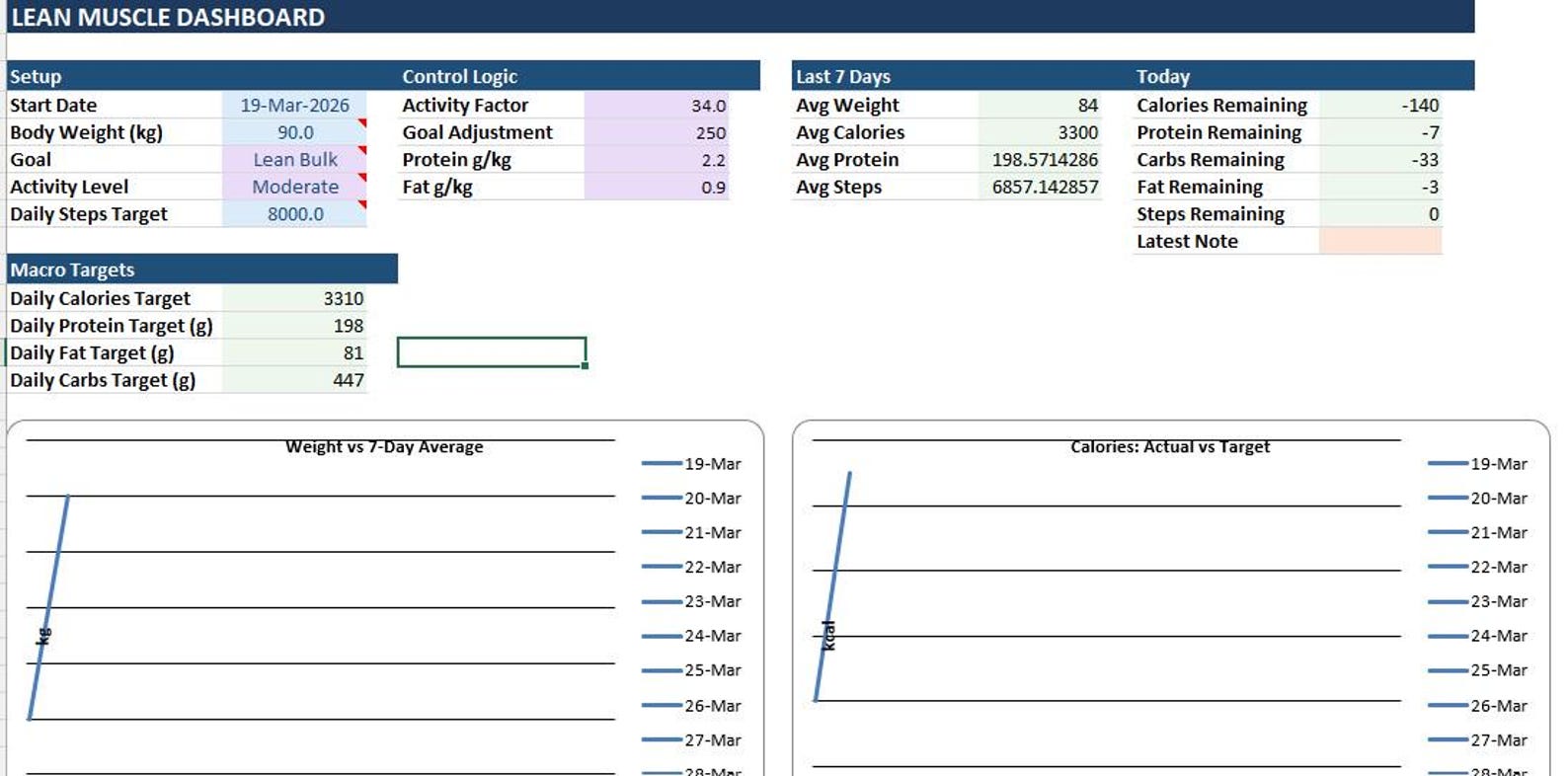 Lean Muscle Tracker Excel | Macro Tracker | Gym Nutrition Spreadsheet ...