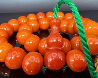 Vintage Catalin Gebetskette, orange marmorierte Sammler Tesbih, 60.3g (13.6 mm)