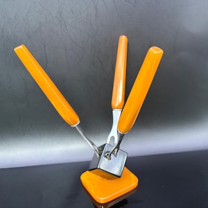 Set di forchette vintage in catalina degli anni '40 – Manici in bachelite color caramello – Forchette da portata Art Déco – Raro oggetto da collezione