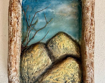Mountain View Window – Handmade 3D Wall Art with Epoxy & Natural Branches