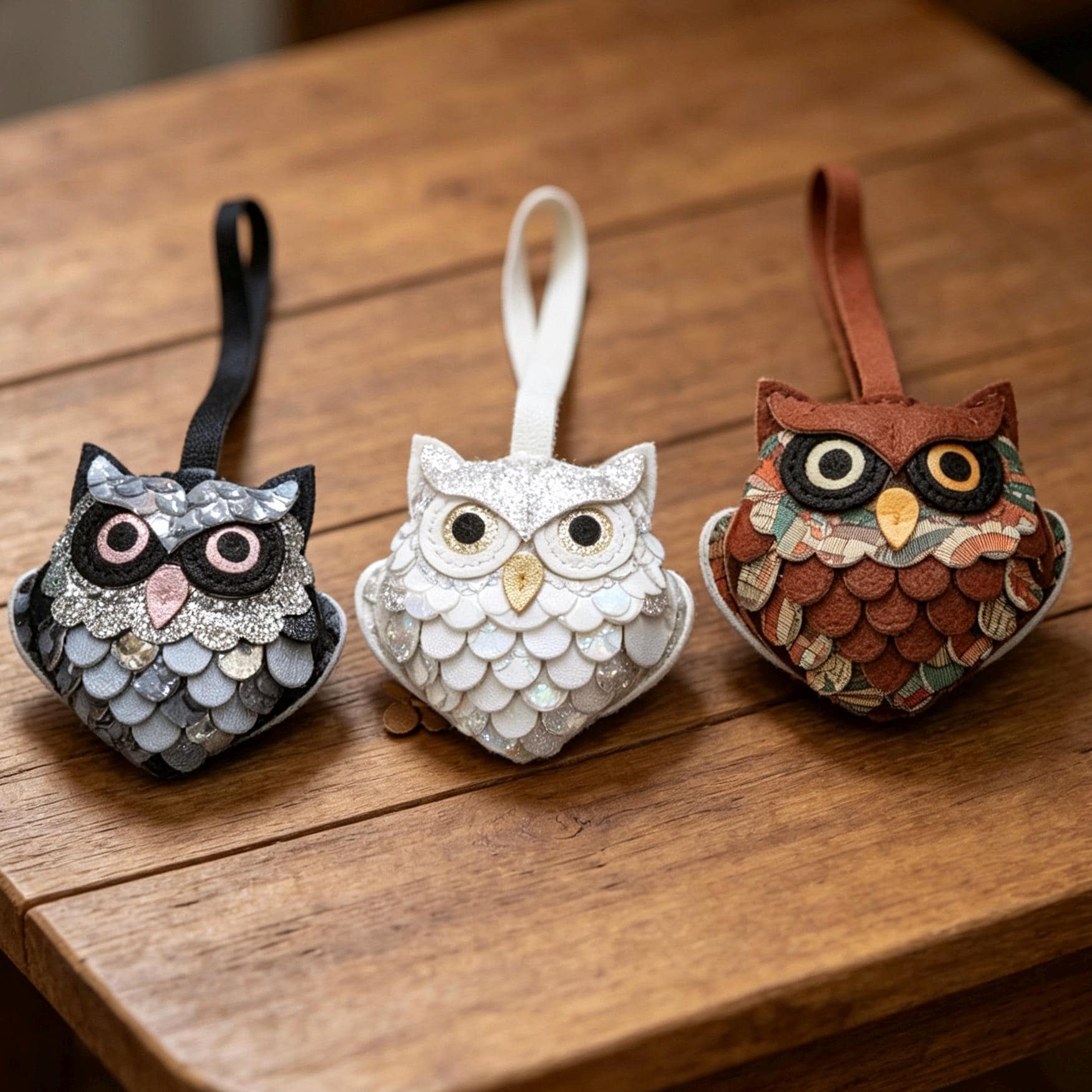Owl Leather Keychain, Handmade Italian Leather Bag Charm, Wise Bird Purse Accessory