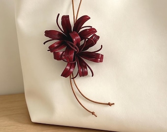 Red Spider Lily Leather Flower Bag Charm, Handmade Floral Purse Charm, Gift For Her