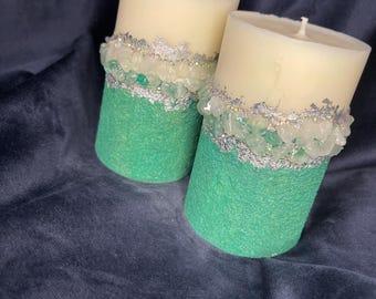 Conjunto de velas de casamento verde esmeralda, velas de cristal feitas à mão, decoração de luxo, presente para o casal.