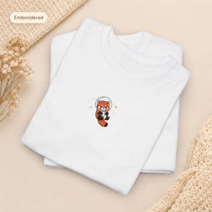 Geborduurd shirt vos astronaut, leuk ruimtevos T-shirt, gezellig borduursel linkerborst, dromercadeau