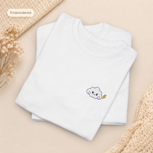 Angry Cloud Embroidered Shirt, Cute Storm Cloud Tee, Funny Weather T-Shirt, Kawaii Lightning Gift, Minimal Cloud Shirt