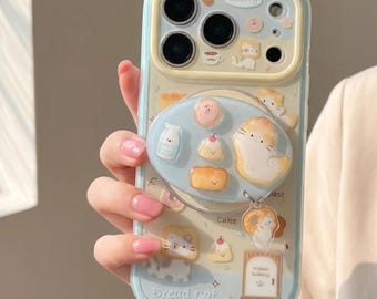 Soporte magnético para funda de teléfono con diseño de gato pan para iPhone 17 16 15 14 Pro Max