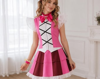 Limbus Company Don Quixote Cosplay Costume, Project Moon Pink Ruffle Dress Set, 5 Piece Women's Convention Outfit