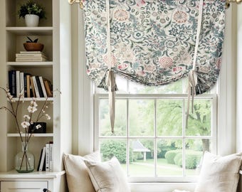 Cantonnière à nouer en coton floral ivoire, dimension personnalisée, longueur réglable, habillage de fenêtre de style campagnard