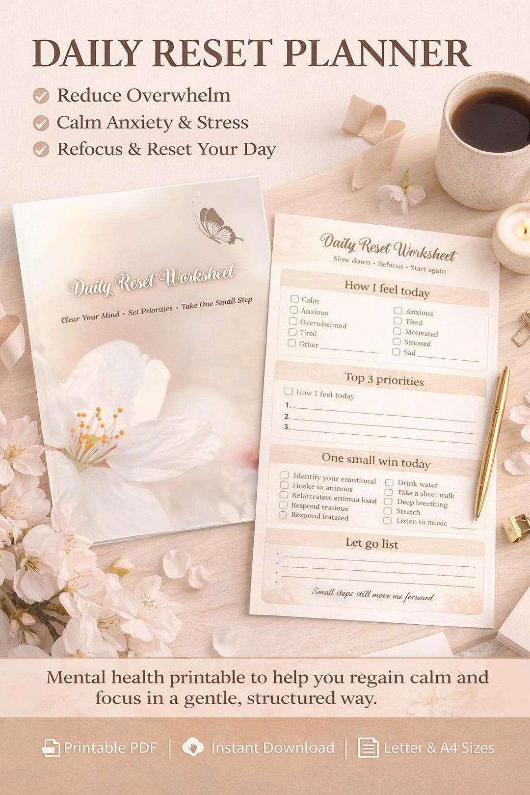 Daily Reset Planner Printable: Mental Health Self-care Worksheet (PDF ...