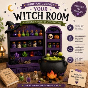 Witch Pretend Play Printable | Halloween Potion Making Activity for Kids | Interactive Spell Room Game, Cauldron & Magic Potion Kit
