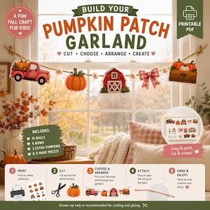 Fall Craft for Kids Printable | Pumpkin Patch Garland Activity | Cut and Paste Fine Motor Craft | Autumn Kids Activity | DIY Fall Decor