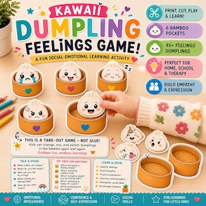Kawaii Dumpling Feelings Printable Game | Emotions, Vocabulary, Fine Motor Skills (PDF File)