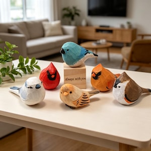 20 Styles Wooden Bird Sculpture – Rustic Nature-Inspired Home Decor, Artisan Crafted Wood Figurine Gift