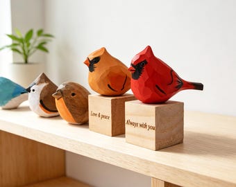 20 Styles Wooden Birds Sculpture Decor Ornament,Cardinal Memorial Gift