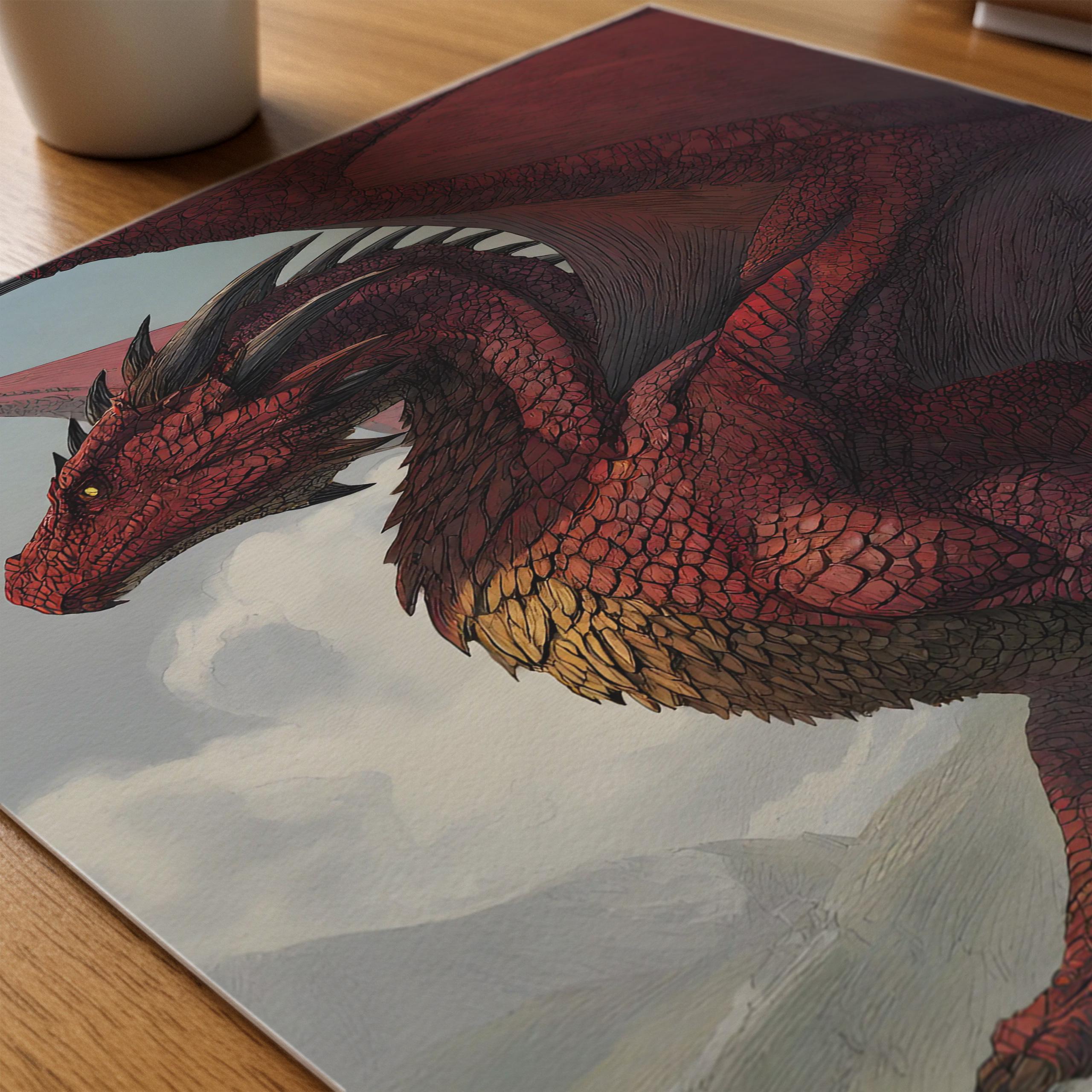 Majestic Red Dragon Fantasy Art Print, Mythical Creature Wall Decor - Etsy