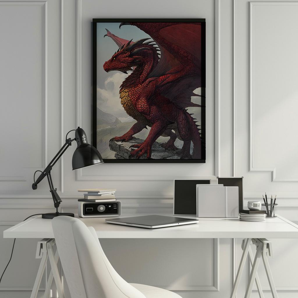 Majestic Red Dragon Fantasy Art Print, Mythical Creature Wall Decor - Etsy