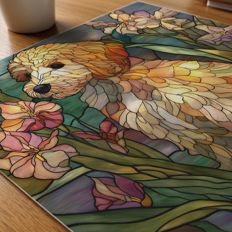 Stained Glass Cockapoo Cockapoo Stained Glass Art Print, Floral Puppy Portrait, Colorful Pet ...