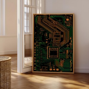Moderne printplaatkunst, technisch designposter, futuristische muurdecoratie, kantoordecoratie