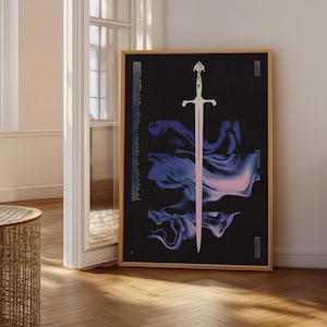 Futuristic Sword Art Print, Sci-Fi Fantasy Weapon Poster, Purple and Black Wall Decor, Unique Giclee Print for Home Display