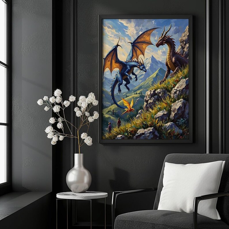 Majestic Dragons in Mountain Landscape - Fantasy Art Scene - Epic Sky ...