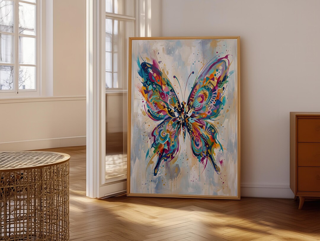 Colorful Abstract Butterfly Wall Art - Vibrant Bohemian Aesthetic ...