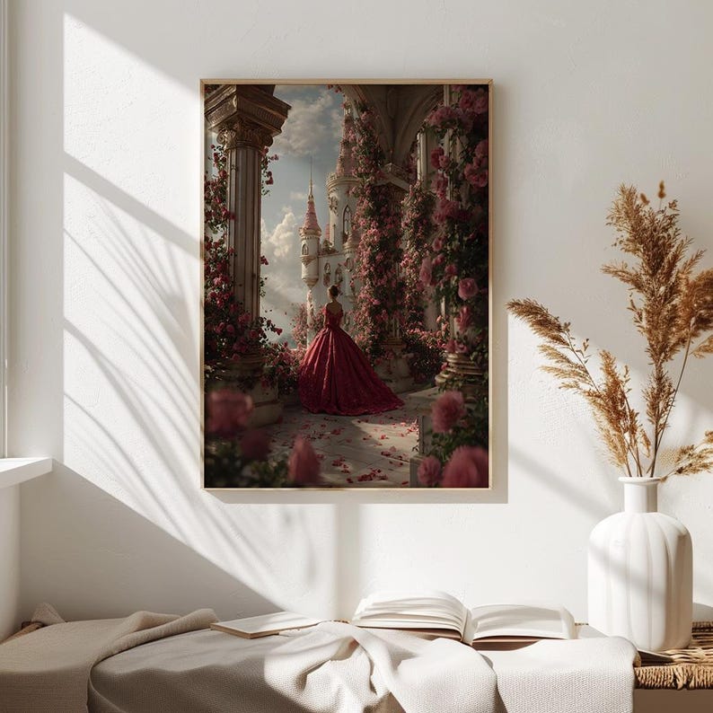 Rose Covered Castle Print | Whimsical Romantic Castlecore Bedroom Wall ...
