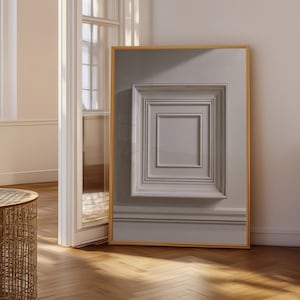 Lámina decorativa de pared con marco blanco envejecido / Decoración tradicional minimalista y serena