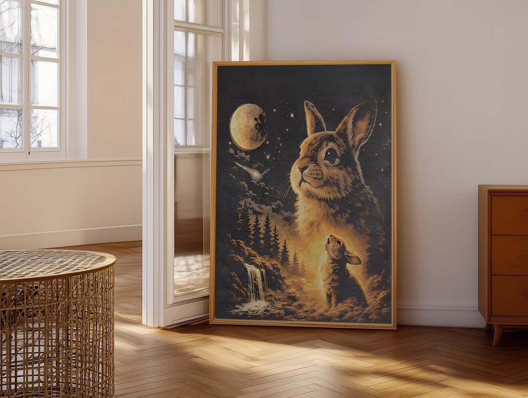Scenery Waterfall With Rabbit Whimsical Rabbit Under Moonlit Sky - Enchanting Night Scene With ...