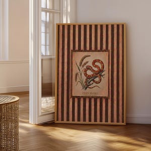 Vintage Botanical Corn Snake Wall Art, Rustic Nature Poster, Earth Tones, Living Room Decor