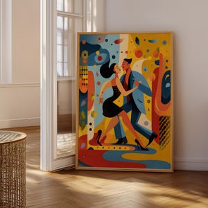 Lebendiges Tango Paar Kunstdruck | Retro Modern Mid-Century Dance-Liebhaber Home Decor