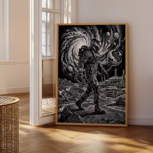 Astronaut Exploring Alien Planet - Cosmic Adventure Scene - Futuristic Sci-Fi Wall Art - Space Exploration, Galactic Journey, Celestial