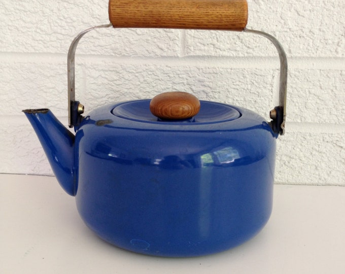 Vintage Blue Enamel Tea Kettle Etsy