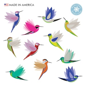 Illustrated Hummingbird Window Clings - Set of 11 - Spring Window Decoration Home Decor Bird Safety Decal Stickers - Bird Alert Decals