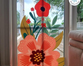 Red Poppy Spring Floral Corner Window Cling Reusable Static Decal Bird Strike Prevention 20x23.75