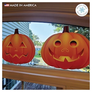 Jack-O-Lantern Halloween Pumpkin Window Cling Decals. Large 12&quot; & Medium 6&quot;. Reusable Fall Autumn Non Adhesive Home Decor Window Decorations