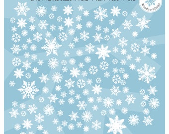 154 x Snowflake Window Cling Decals, 2" - 12" Snowflake Christmas & Holiday Decor Decorations Reusable No Adhesive Window Flakes