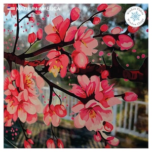 Cherry Blossom Branches Window Cling Decals (set of 2). Beautiful vibrant Spring window reusable home decor decoration (large).