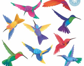 Gorgeous Watercolor Hummingbird Window Clings, Home Decor, Glass and Bird Safety, Set of 9. Made In America.