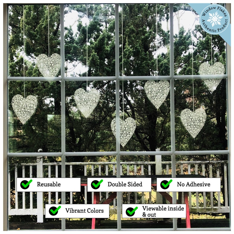 Snowflake Heart Window Decal Clings 12 & 6 available image 3