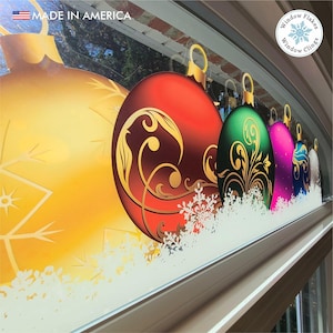 36" Snowy Ornament Border Window Cling. Reusable. Christmas Decal Decoration for Holiday Windows, Glass and Home Decor. Made in America.