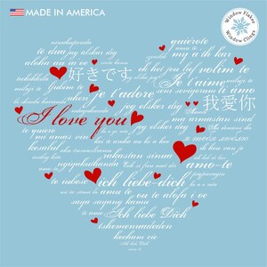 Language Love Heart Window Cling Decal. Valentine & Wedding Reusable Decor by Window Flakes.